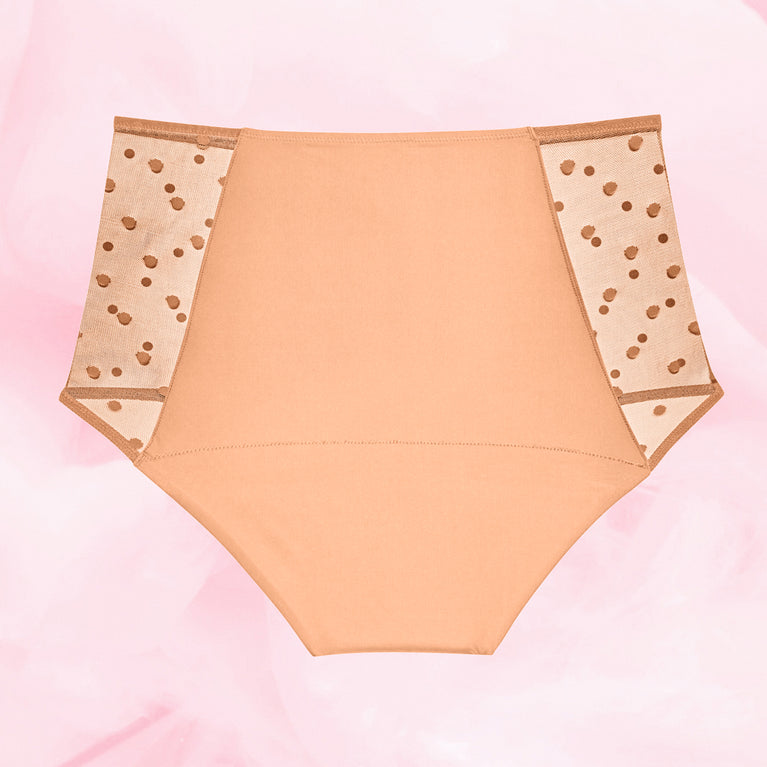 High Waist Dots Lite Mens Menstruse med mesh-sider og prikker.