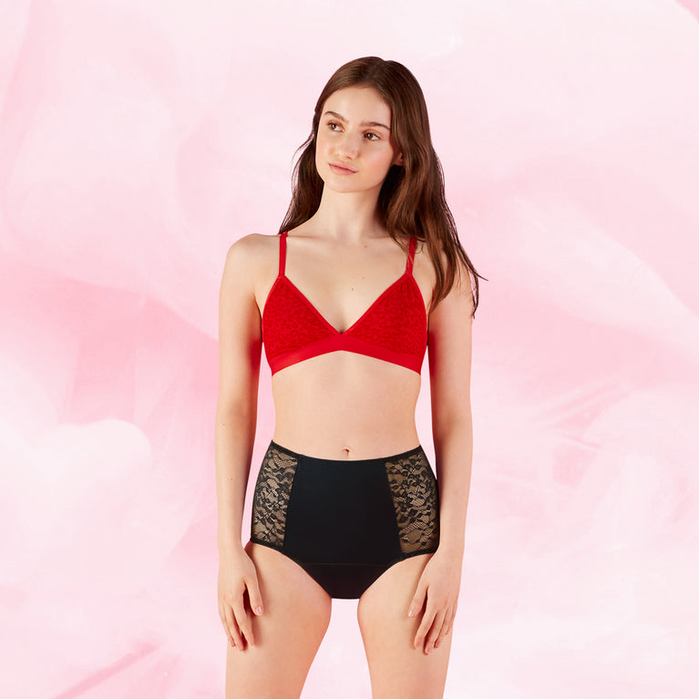 High Waist Floral Lite Mens Menstruse with stylish lace sides.