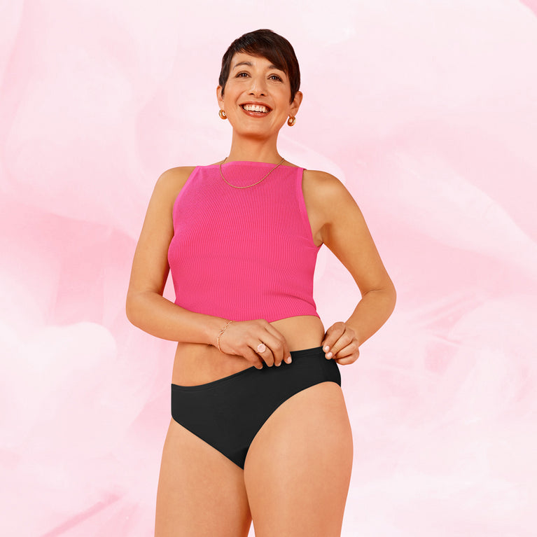 Essentials Brazilian Heavy Menstrual Underwear (3-pack), showcasing innovative TriTech 2.0 technology.