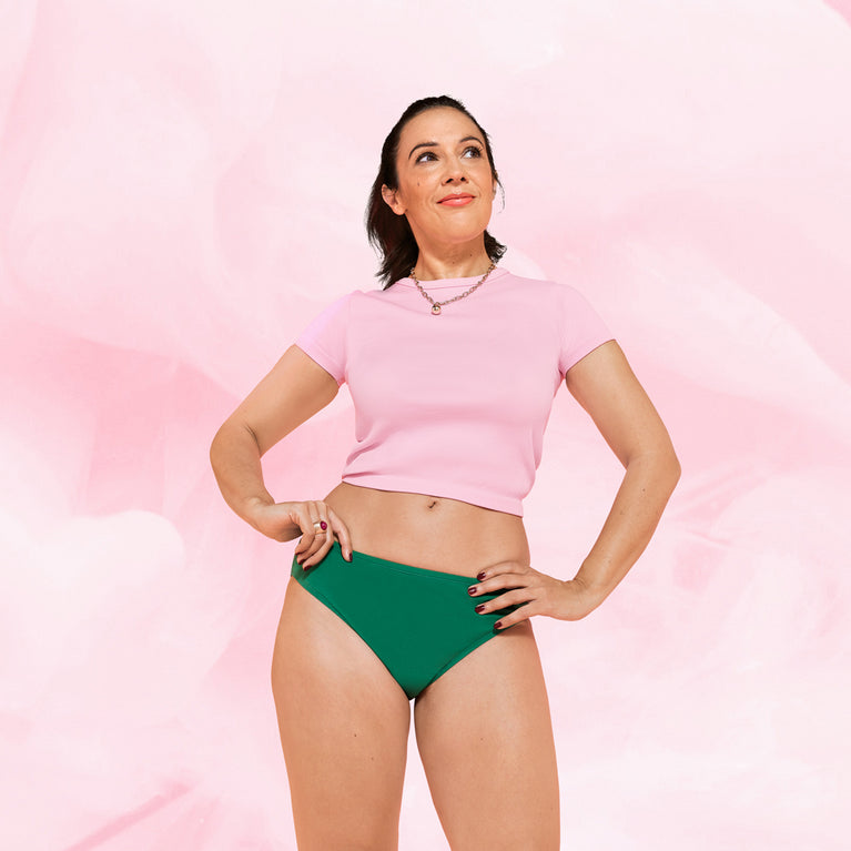 ComfortFit Essentials Brazilian for medium flow, breathable and durable design.