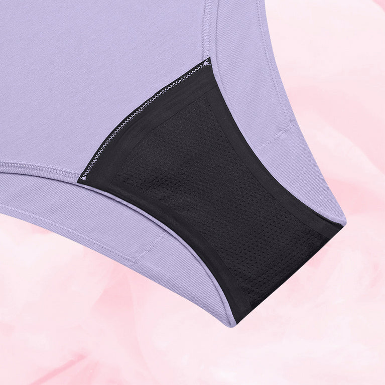 ComfortFit Essentials Brazilian panty for light menstrual flow, breathable design.