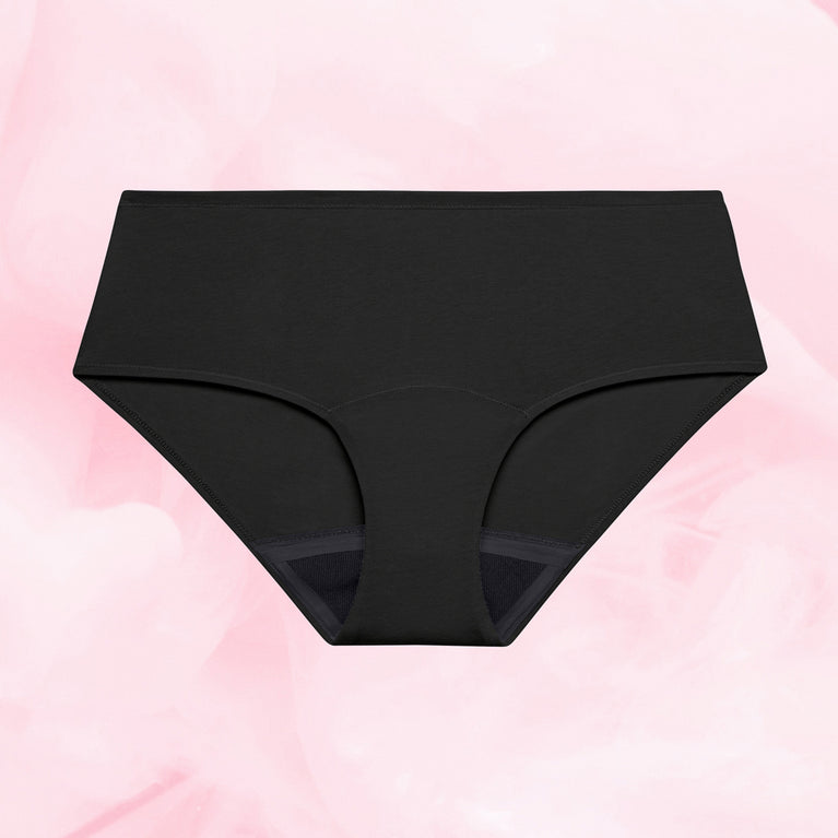 ComfortFit Essentials Hipster for medium flow, breathable, eco-friendly menstrual underwear.