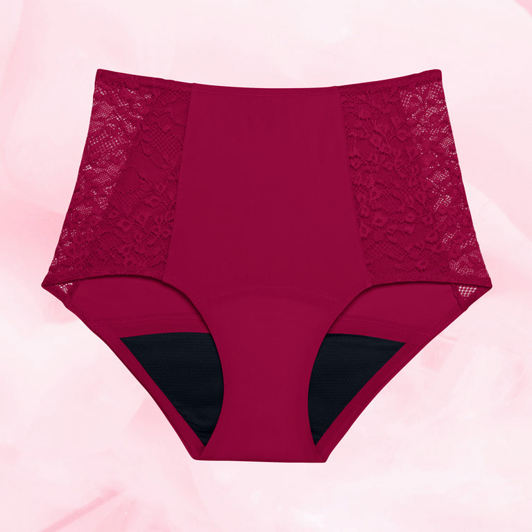 High Waist Floral Kraftig Mens Menstruse with floral lace sides.