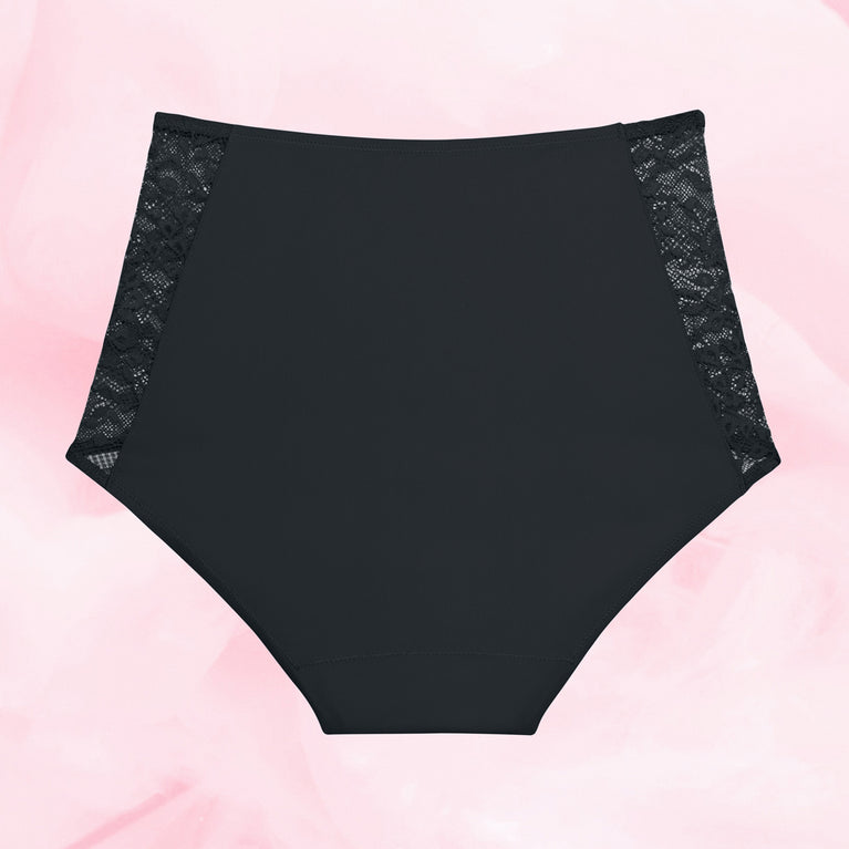 High Waist Floral Lite Mens Menstruse with high waist and floral lace.