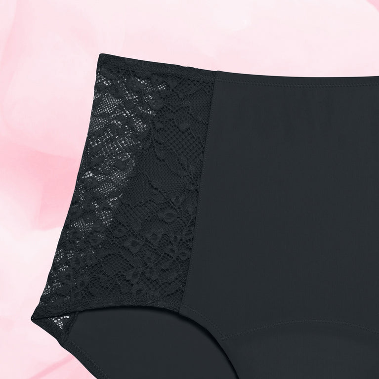 High Waist Floral Lite Mens Menstruse with high waist, floral lace sides.