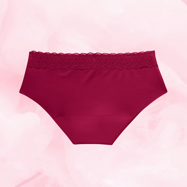 Hipster Full Lace Middels Mens Menstruse with lace trim and absorbent gusset.