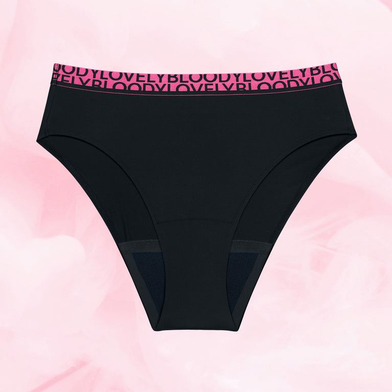High Leg Middels Mens Menstruse, high-cut, reusable, absorbent menstrual underwear.
