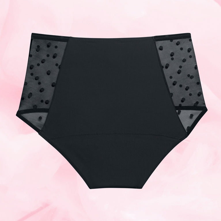 High Waist Dots Middels Mens Menstruse med mesh-prikkdetaljer.