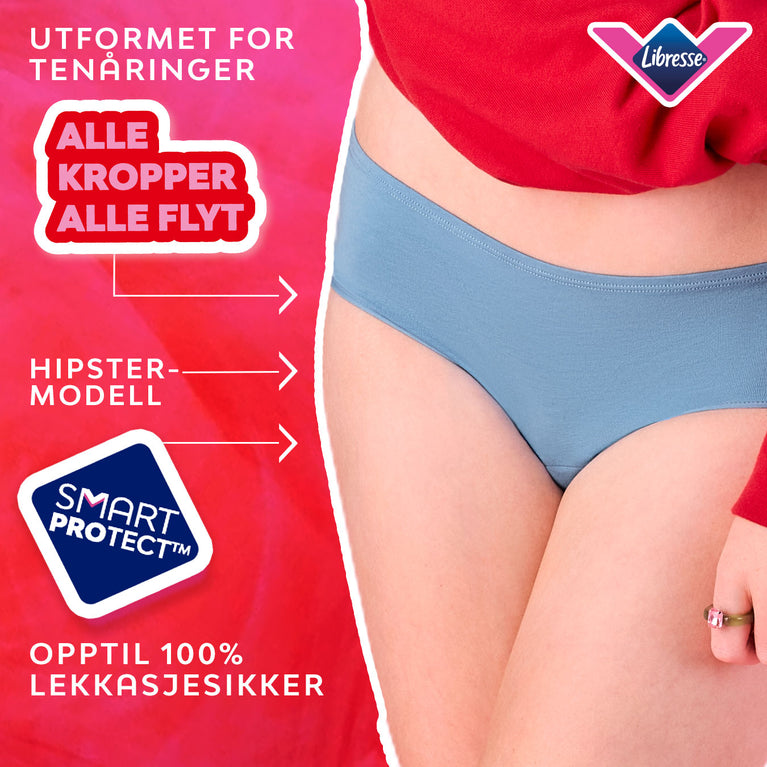 Tenårings Hipster for kraftig mens, lekkasjesikker, SmartProtect™, designet for ungdom.