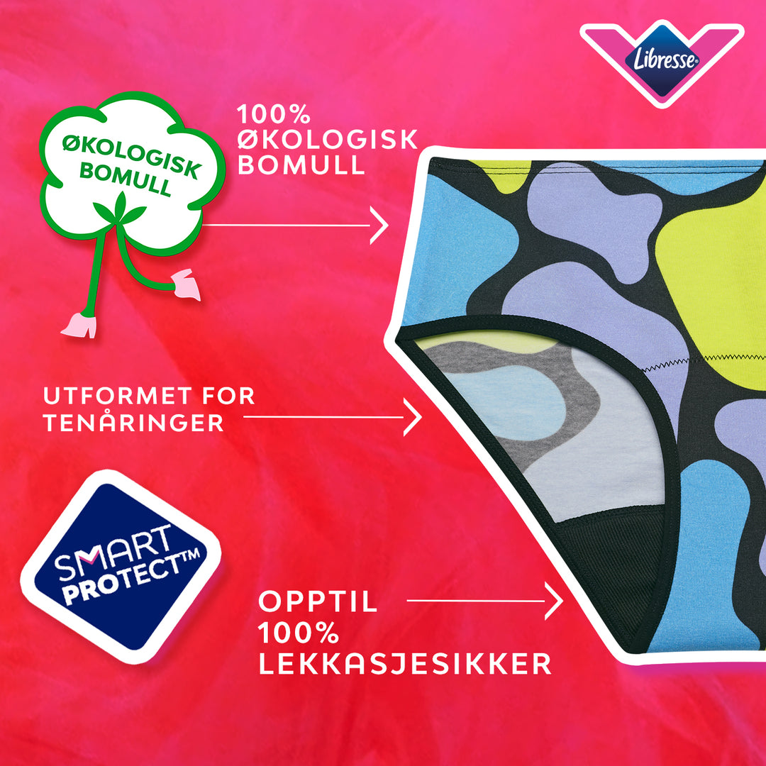 Teens Hipster for kraftig mens, økologisk bomull, lekkasjesikker design.