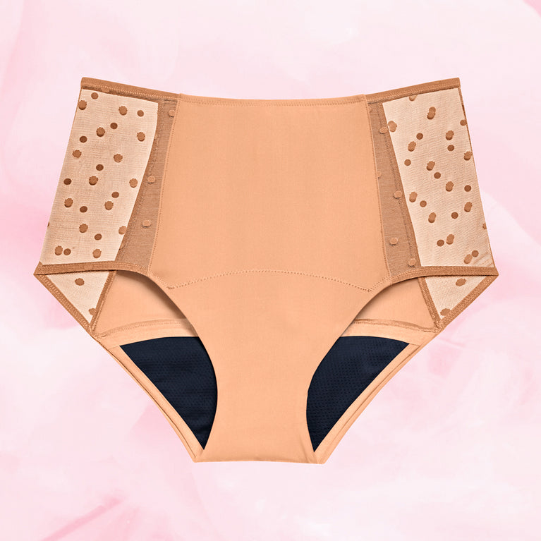 High Waist Dots Kraftig Mens Menstruse with stylish mesh sides.