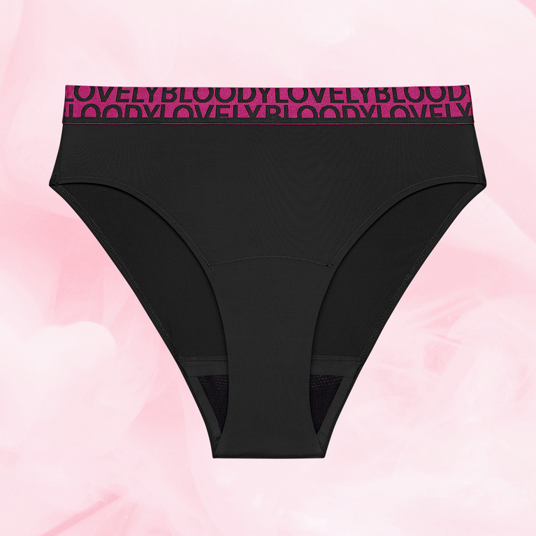 ComfortFit High Leg kraftig mens truse, svart med magenta elastisk linning.