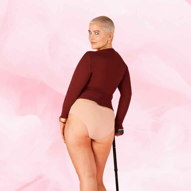 ComfortFit Essentials Brazilian, breathable menstrual underwear for heavy flow days.