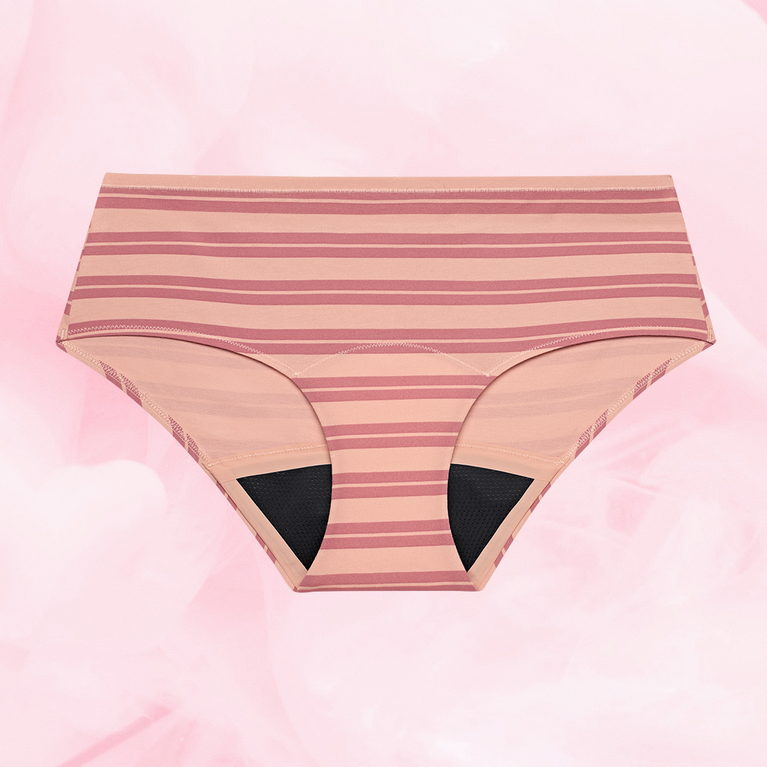 ComfortFit Essentials Hipster, breathable menstrual underwear with ComfortFit design.