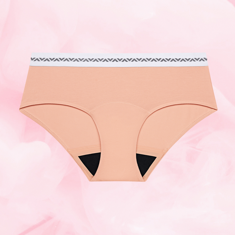 ComfortFit Essentials Hipster Logo menstrual underwear with high waist and sleek waistband.