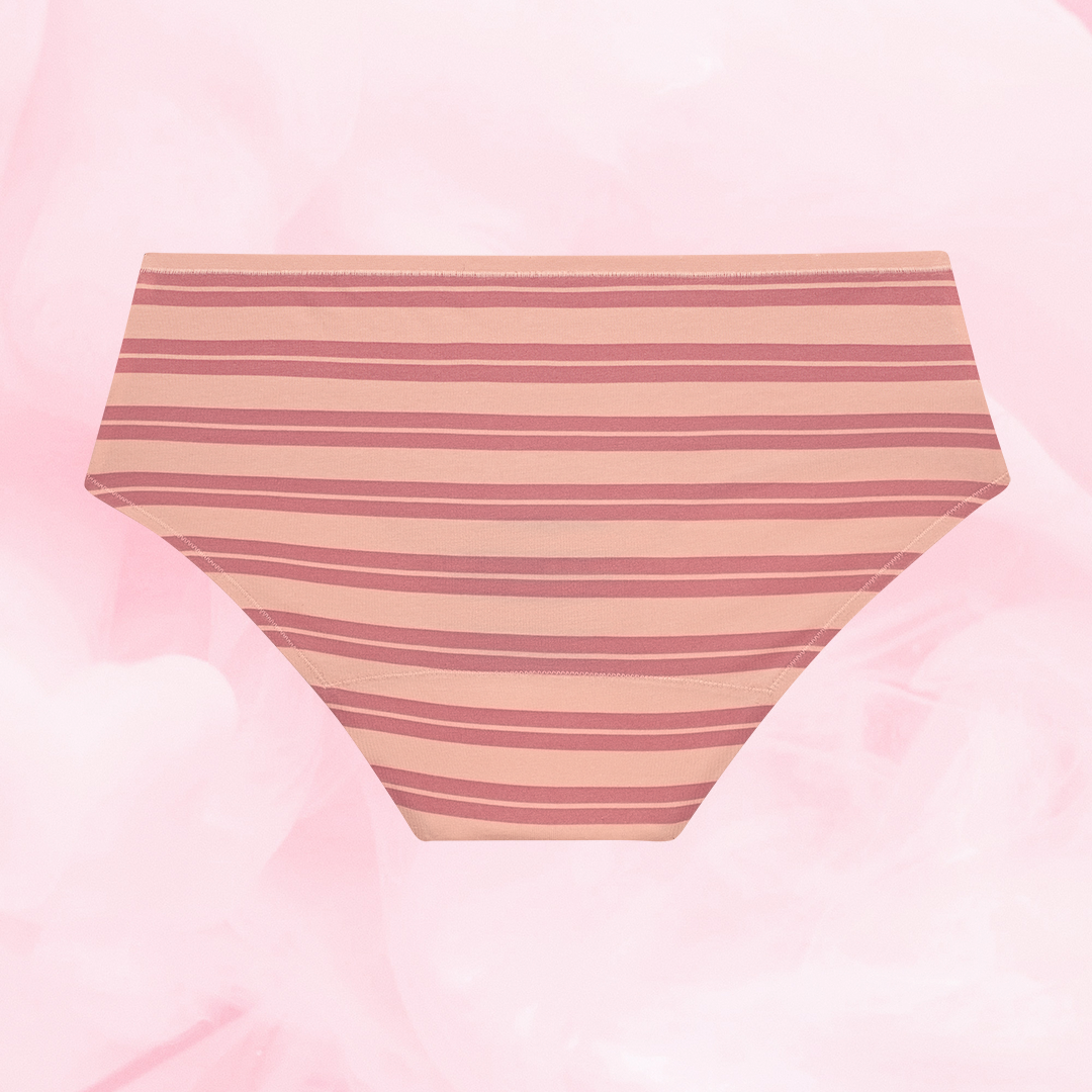 ComfortFit Essentials Hipster for middels mens, beige med rose-pink striper.