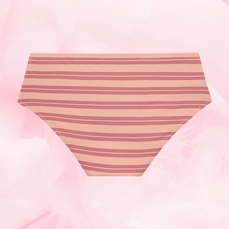 ComfortFit Essentials Hipster for middels mens, beige med rose-pink striper.