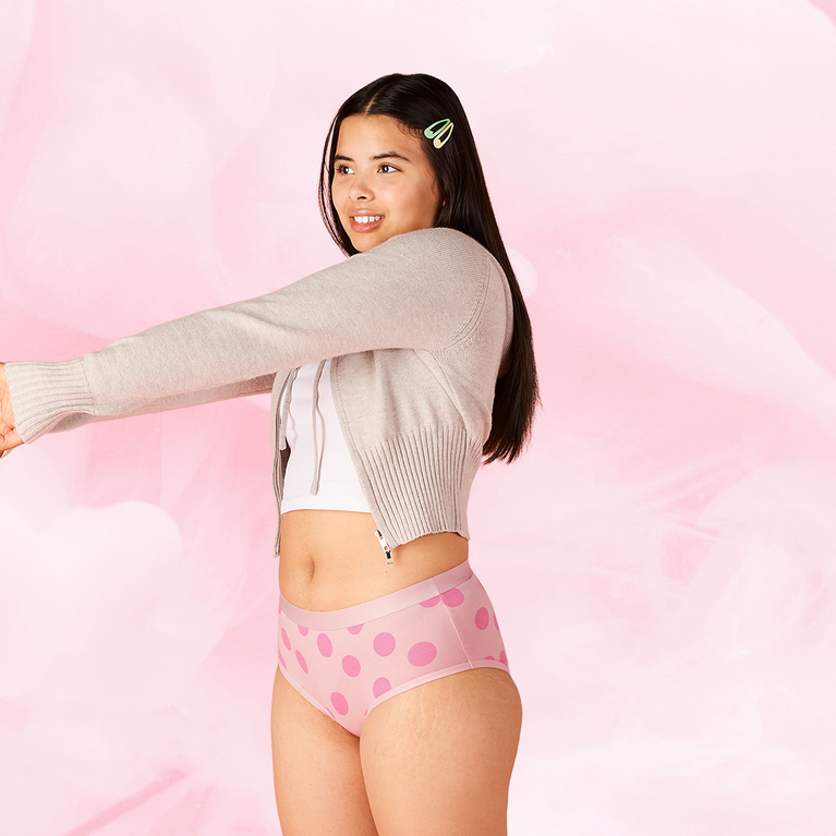 Teen Hipster Print Moderate menstrual underwear 3-pack, reusable and absorbent.