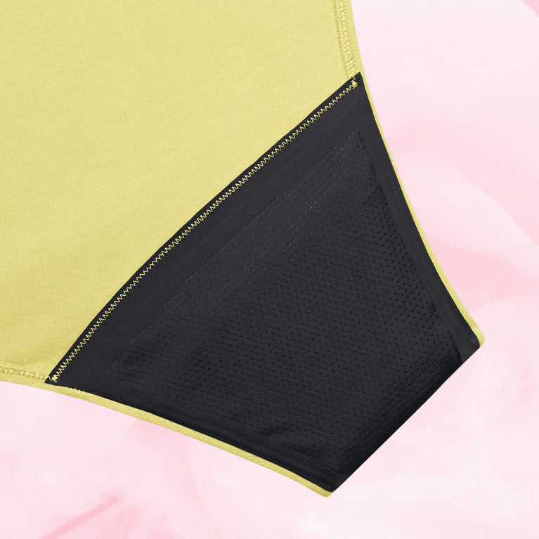 ComfortFit Essentials Brazilian menstruse, high-waist design, optimized absorbency for heavy flow.