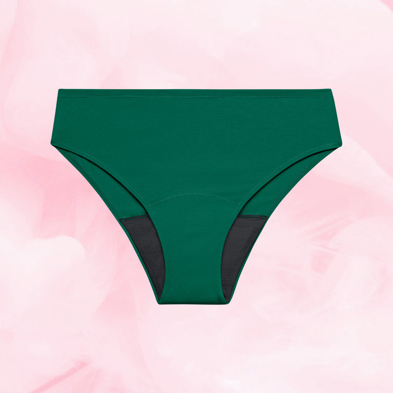 ComfortFit Essentials Brazilian for heavy flow, eco-friendly, breathable, high-waisted design.