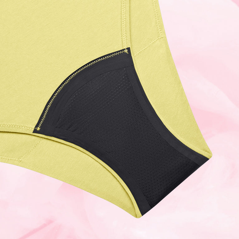 ComfortFit Essentials Brazilian, super soft, breathable menstrual underwear for heavy flow.